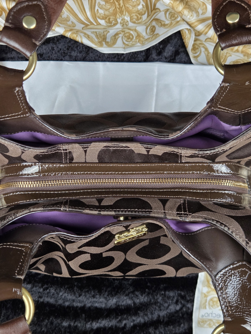 Coach Madison Op Art Maggie Shoulder Bag Brown Signature Sateen Style 14305 - Picture 12 of 16
